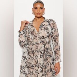 Fashion Nova Taupe Combo Snake Print Maxi Shirt Dress
